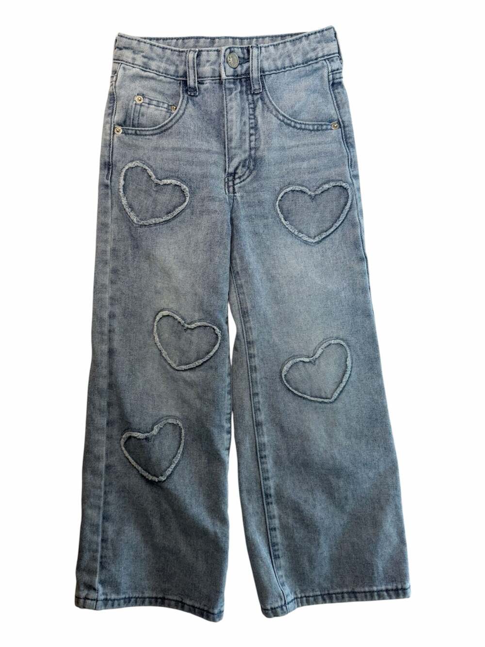 Stella Tweed Girls Light Wash Heart Applique Wide Leg Jeans Size 7/8